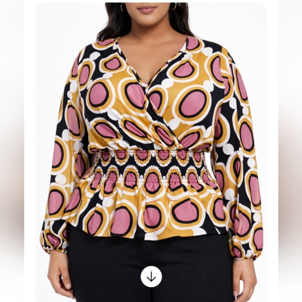 Ashley Stewart Boho Abstract Cross Front Top Size 14/16